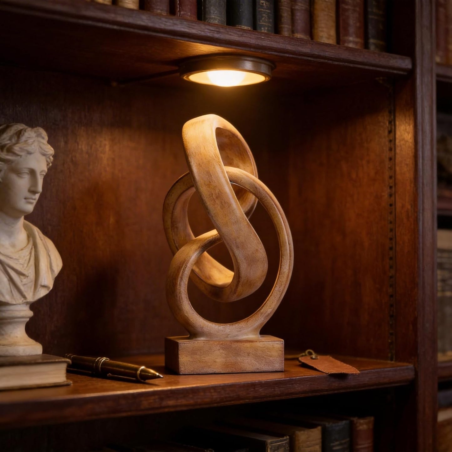 Modern Abstract Knot Sculpture, Artistic Mobius Inspired Resin Decor, Elegant Home and Office Decor, Perfect for Shelves, Desktops, and Mantles, Ideal Gift for Birthdays, Housewarmings (Black)