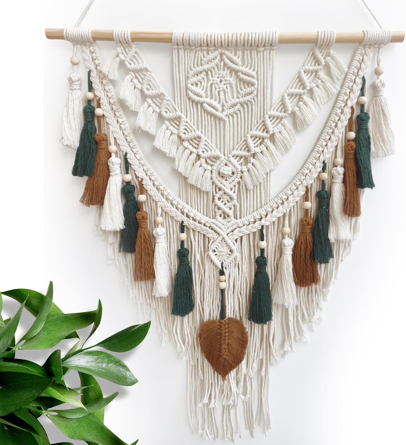 Lokeisna Macrame Wall Hanging, Woven Tapestry Beige & Dusty Rose Handmade Craft Macrame Wall Decor, Gallery & Nursery, Size 37.4” Lx27.5” W
