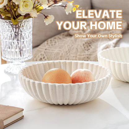 Large Decorative Fruit Bowl for Kitchen Counter, Sandstone Look Modern Minimalist Snack Candy Bowl for Table Centerpiece Decor, Home, Office, Hotel, Entryway (Beige)