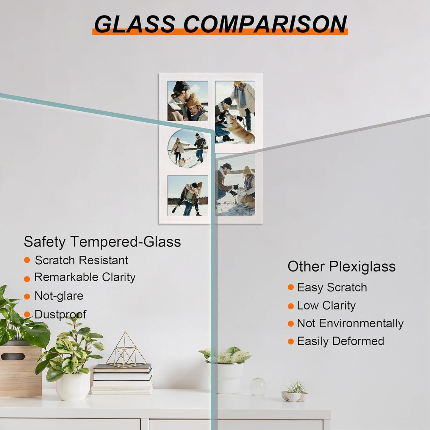 YESKAY 4x6 Picture Frame Collage for Wall Decor, Multiple Photo Collage Frames with Tempered Glass, 7-Opening for 4 x 6 Picture Frames, Rustic Brown, 1 Pack