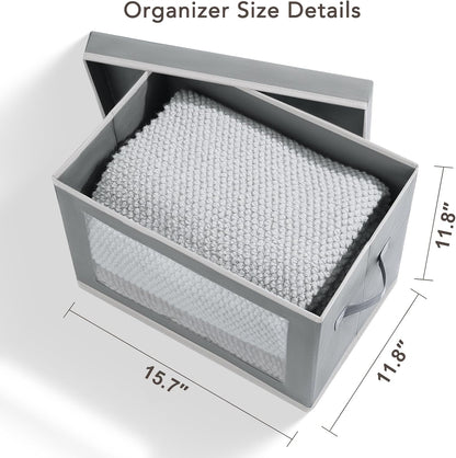 Homsorout Storage Bins with Lids - Fabric Closet Storage Bins with Window, Collapsible Baskets for Shelves 4 Pack, Home Decorative Boxes for Clothes, Closet, Office, Grey