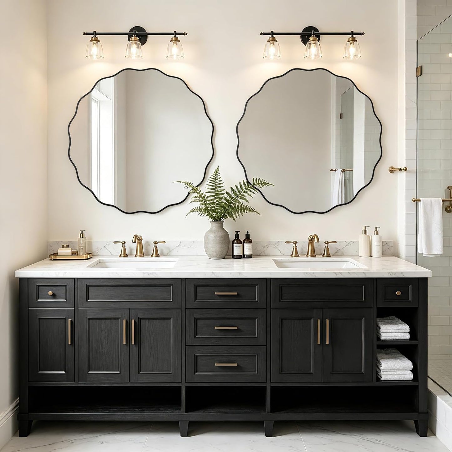 WallBeyond Round Wavy Mirror for Wall Decorative 24 inch, Modern Round Mirror Aluminum Frame for Bathroom Bedroom Living Room Home House Office Entryway, Gold