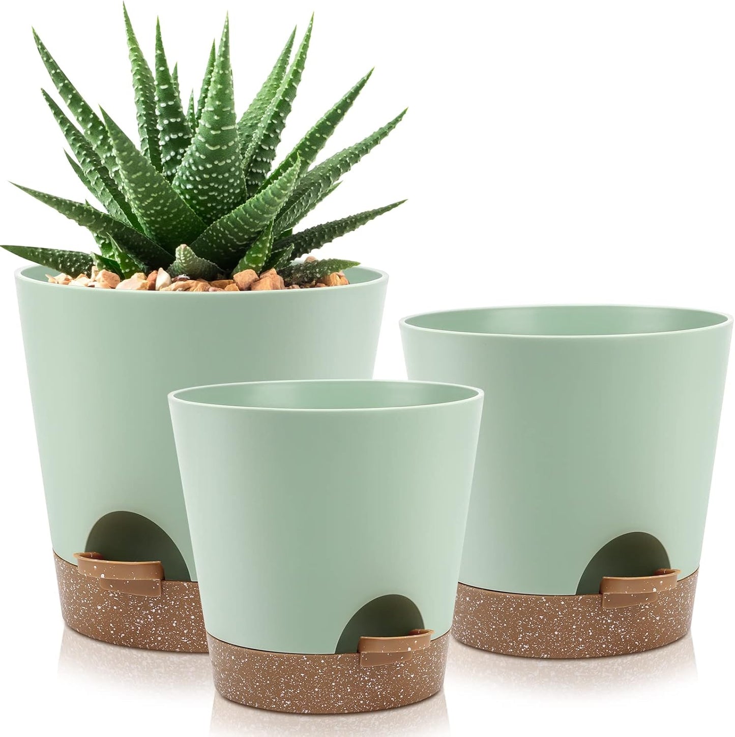 YNNICO Indoor Self Watering Planters with Drainage Holes and Saucers, 8, 7, 6.5, 6, 5.5, 5 Inches, Black, 6 Pots
