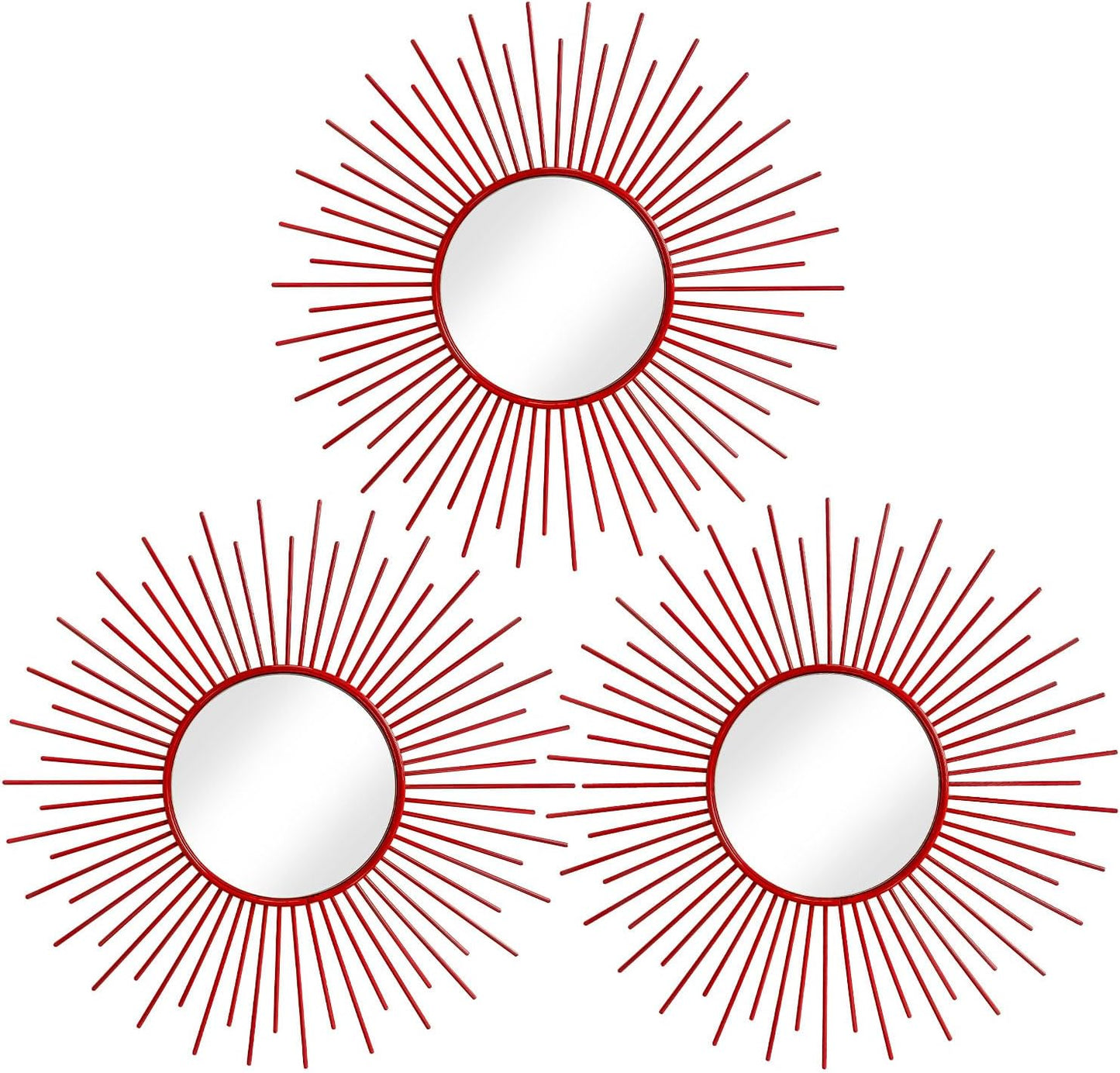 3 Pack Metal Mirrors for Wall Sunburst Wall Mirrors Home Décor Decorative Hanging Wall Art for Living Room Bedroom Entryway (Gold, Flower+Sunburst)