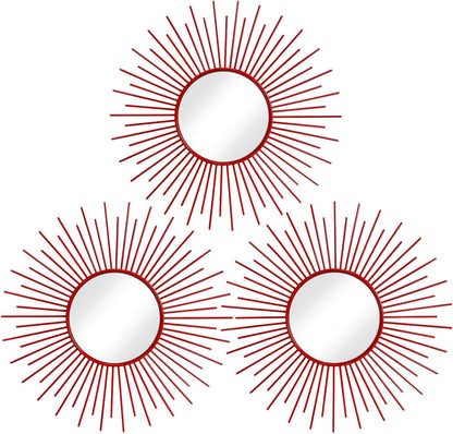 3 Pack Metal Mirrors for Wall Sunburst Wall Mirrors Home Décor Decorative Hanging Wall Art for Living Room Bedroom Entryway (Gold, Flower+Sunburst)