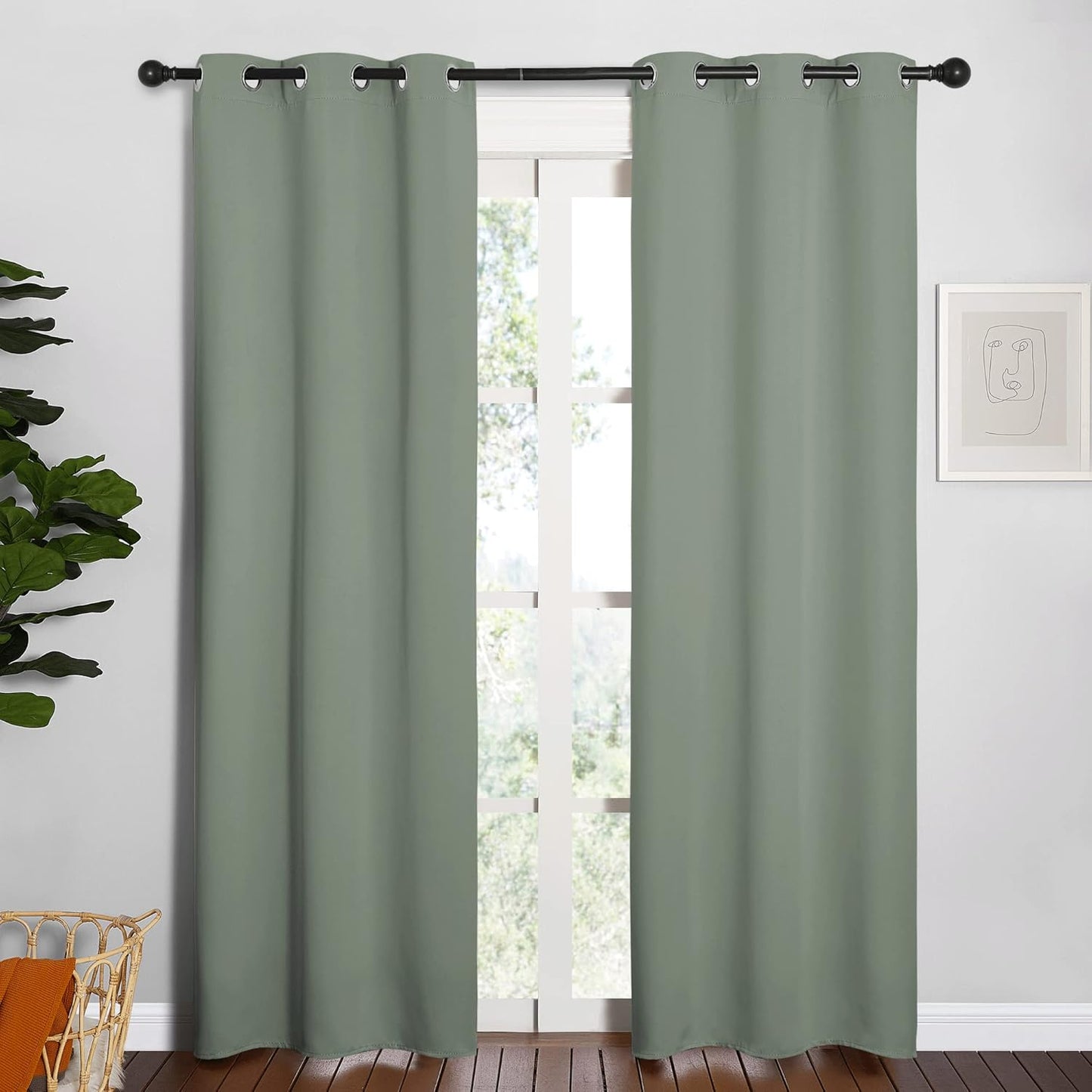 NICETOWN Halloween Pitch Black Solid Thermal Insulated Grommet Blackout Curtains/Drapes for Bedroom Window (2 Panels, 42 inches Wide by 63 inches Long, Black) - Colors B