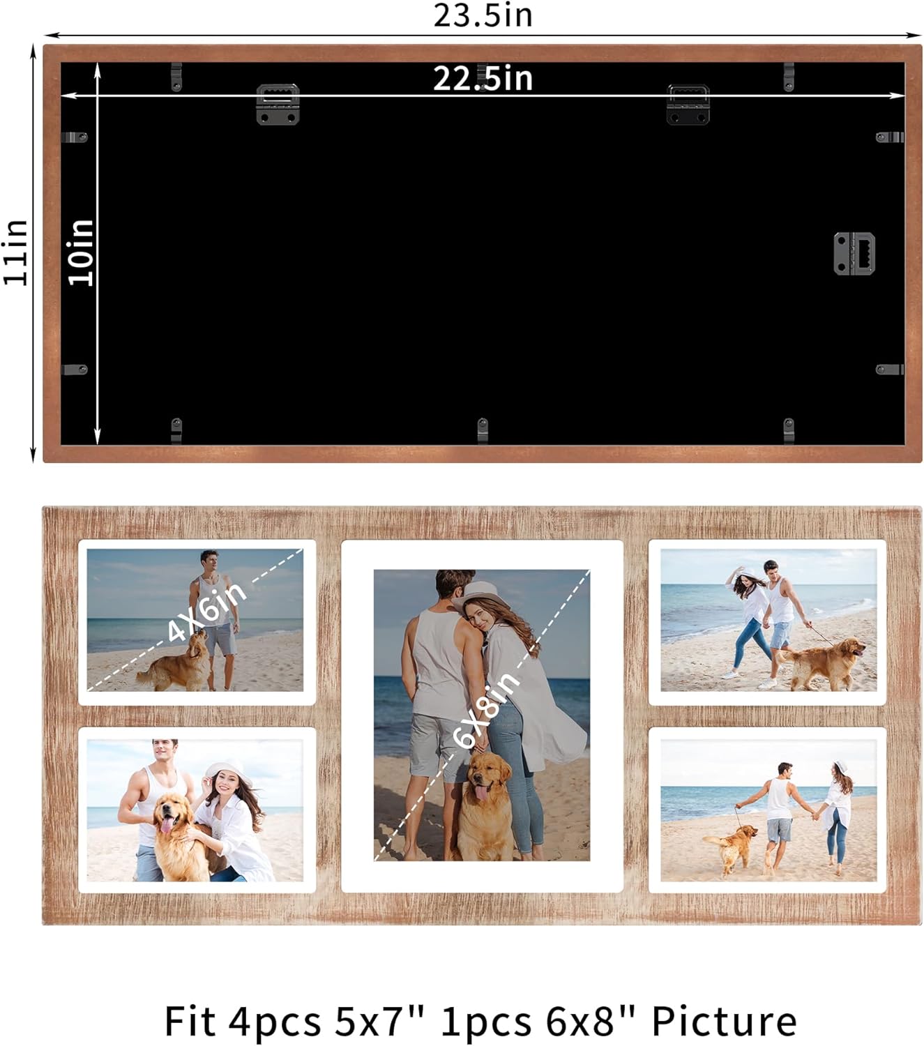 YESKAY 4x6 Picture Frame Collage for Wall Decor, Multiple Photo Collage Frames with Tempered Glass, 7-Opening for 4 x 6 Picture Frames, Rustic Brown, 1 Pack