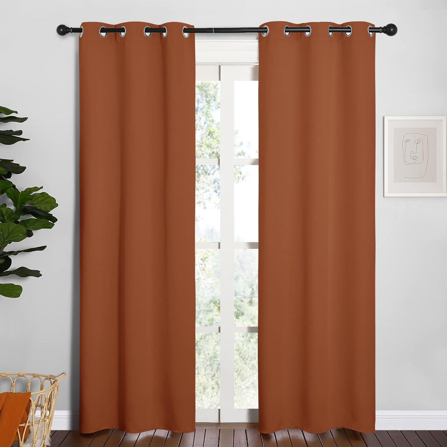 NICETOWN Halloween Pitch Black Solid Thermal Insulated Grommet Blackout Curtains/Drapes for Bedroom Window (2 Panels, 42 inches Wide by 63 inches Long, Black) - Colors B