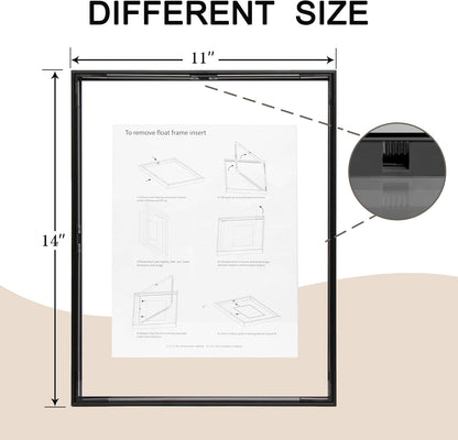 FrameWorks 8”x10” Deluxe Black Aluminum Contemporary Style Floating Picture Frame with Tempered Glass