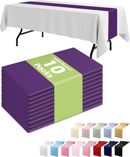Pureegg Gold Plastic Table Runners - 10 Pack, 14'' x 108'', Water Resistant & Disposable Centerpiece Decorations for Table Cloth, Wedding, Birthday, Holiday, Baby Shower, Party, Home Decor