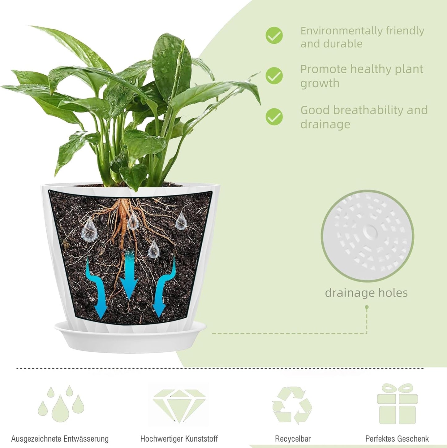 4 Inch Plant Pots, 6 Pack Indoor Flower Pots, Planters with Drainage Holes and Trays for Orchids, Violets, Succulents, Herbs, and Other Plants,Corolful