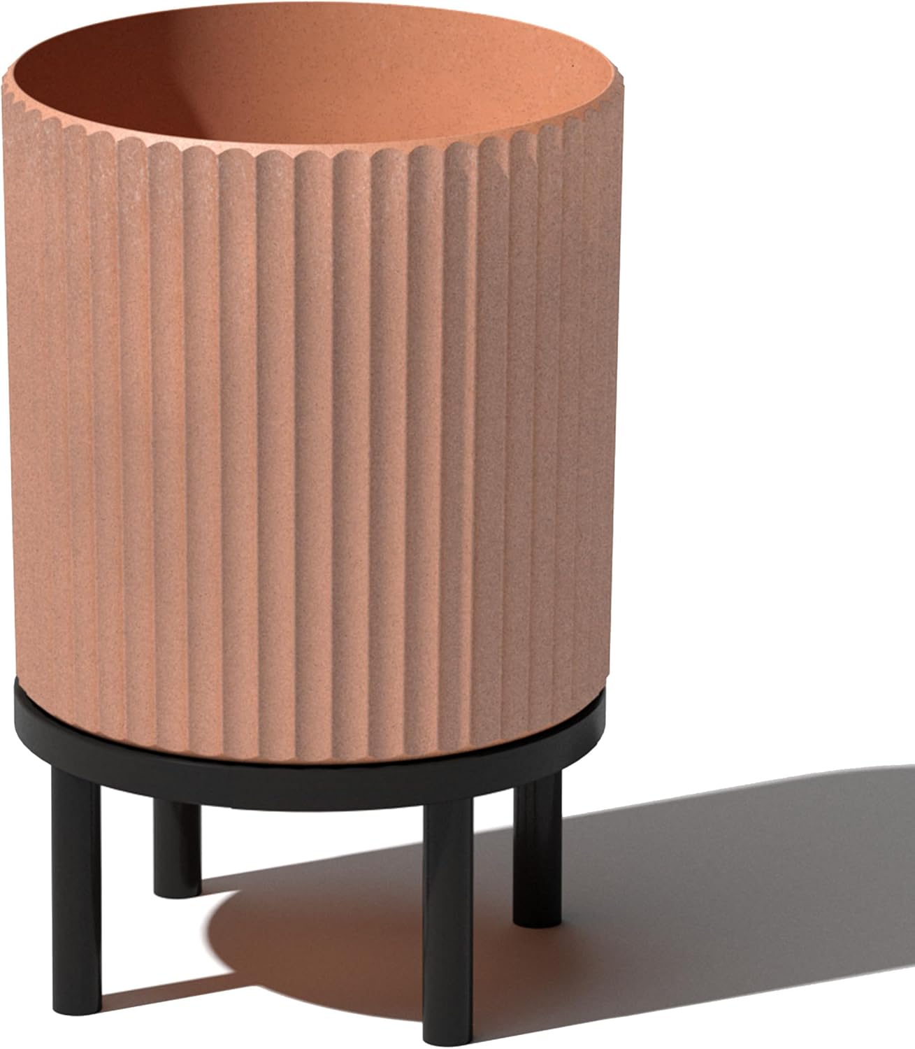 Veradek Demi Series Round Planter w/ Stand for Porch/Patio | Durable Plastic-Concrete & Wooden Stand | Modern Décor for Tall Plants, Flowers