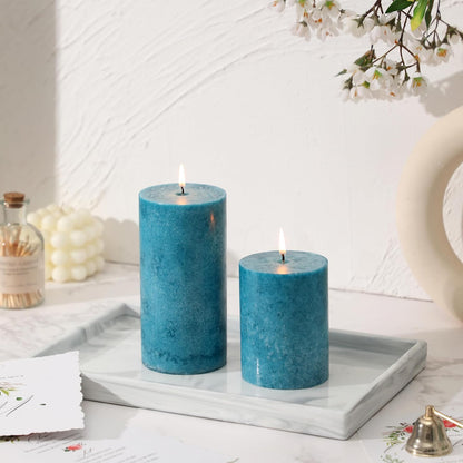3x4 inch Green Pillar Candles Set of 3, Unscented Pillar Candle, Dripless and Smokeless Large Candles, Candle for Home Decor, Dinner Table,Weddings, Holidays