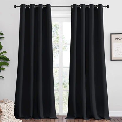NICETOWN Halloween Pitch Black Solid Thermal Insulated Grommet Blackout Curtains/Drapes for Bedroom Window (2 Panels, 42 inches Wide by 63 inches Long, Black) - Colors E