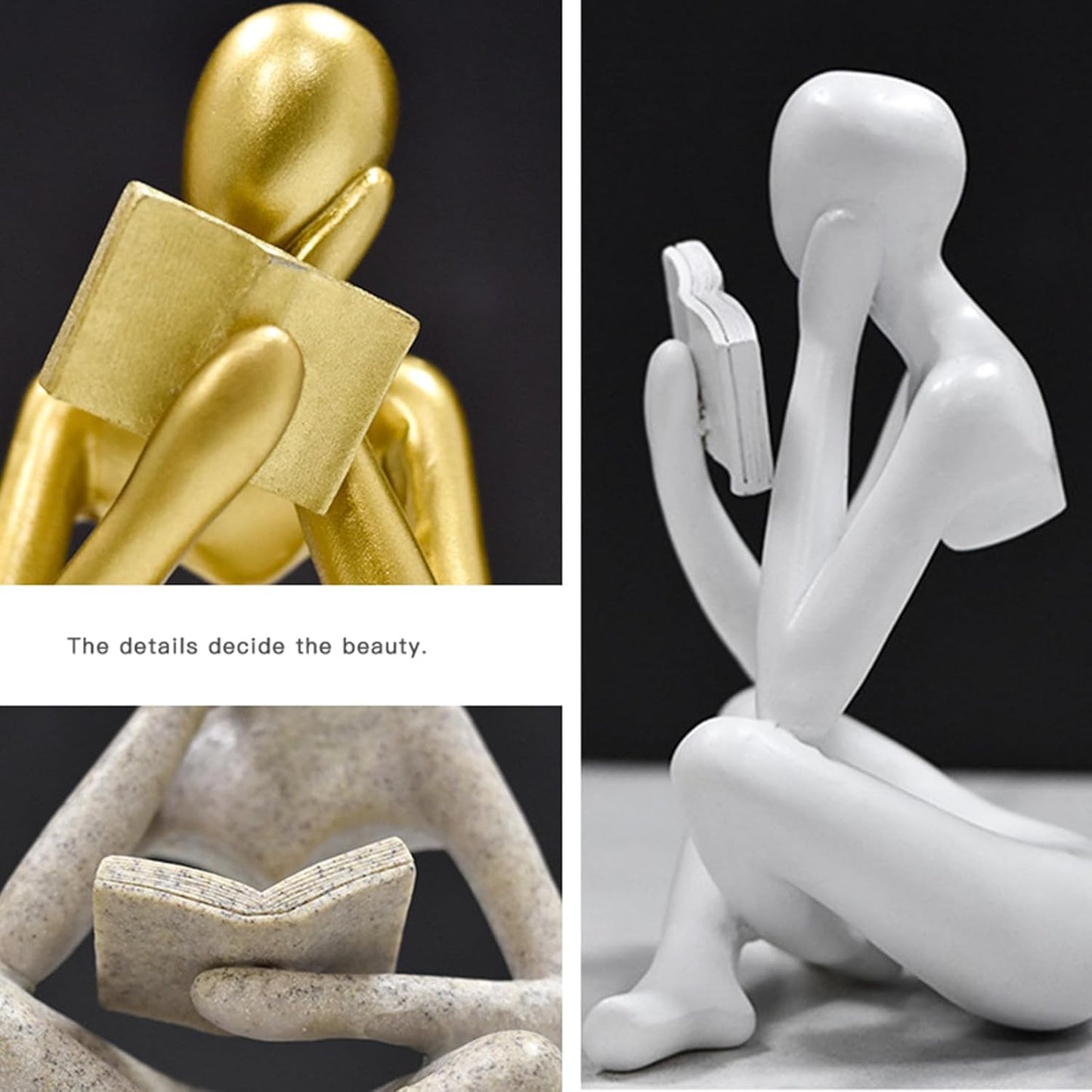 Jinkoozz Reading Women Statue, Thinker Sculptures, Abstract Art Ornament, Modern Aesthetic Figurine Decoration, Suitable for Home Living Room Bedroom Office Shelf Table Desk Bookshelf Decor