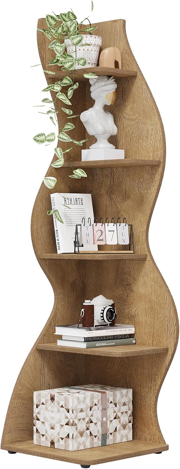 Tribesigns Corner Shelf, Modern 5-Tier Wall Corner Bookshelf, Stylish Corner Small Bookcase Storage Rack Plant Stand with Unique Shape for Living Room, Home Office (White, 1PC)