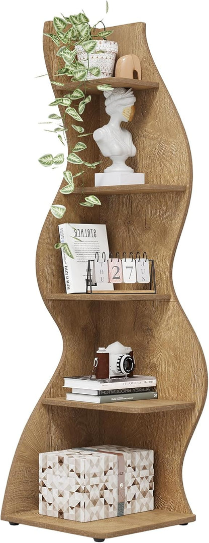 Tribesigns Corner Shelf, Modern 5-Tier Wall Corner Bookshelf, Stylish Corner Small Bookcase Storage Rack Plant Stand with Unique Shape for Living Room, Home Office (White, 1PC)
