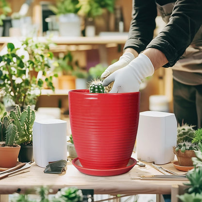 Ceramic Pots for Plants - 6 Inch Plant Pot with Drainage Hole and Saucer, Round Planters for Indoor Outdoor, Flower Pots, Modern Planter, Home Office Room Decor, Gifts for Plant Lovers, White
