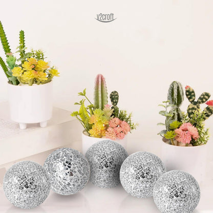 2.4 in Decorative Orbs Glass Balls Set of 6,Mosaic Sphere Globe for Whole Housewares,Wedding/Birthday,Bowls,Vases Dining Table Centerpieces (Gold)