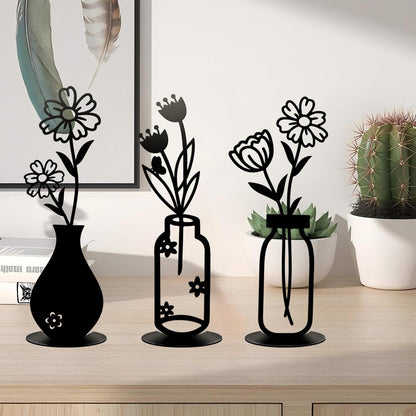 3PCS Sculptures Home Decor, Metal Vase Tabletop Decor, Home Decor for Living Rooms Bedrooms Bookshelves and Desks (Black)