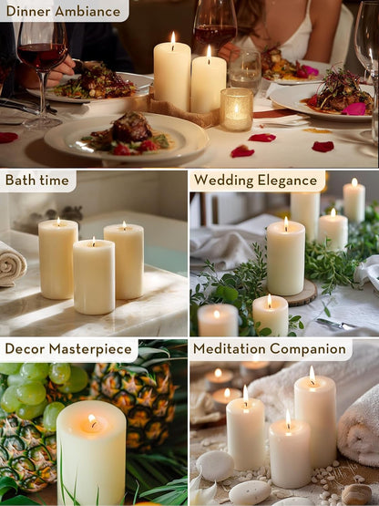 Ashlux 3x4 Inch White Pillar Candles, Set of 3 Wax, 56 Hours Long Burning, Unscented and Dripless Pillar Candles Bulk for Christmas Lights, Wedding, Parties, Spas, Home Decorative