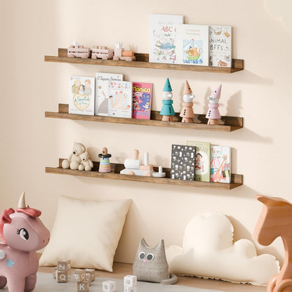 upsimples 6 Pack Wooden Floating Shelves, Wall Storage Decor Shelf for Bathroom, Bedroom, Living Room, Kitchen, Office and Laundry Room, Wall Mounted Display Hanging Shelf, Brown
