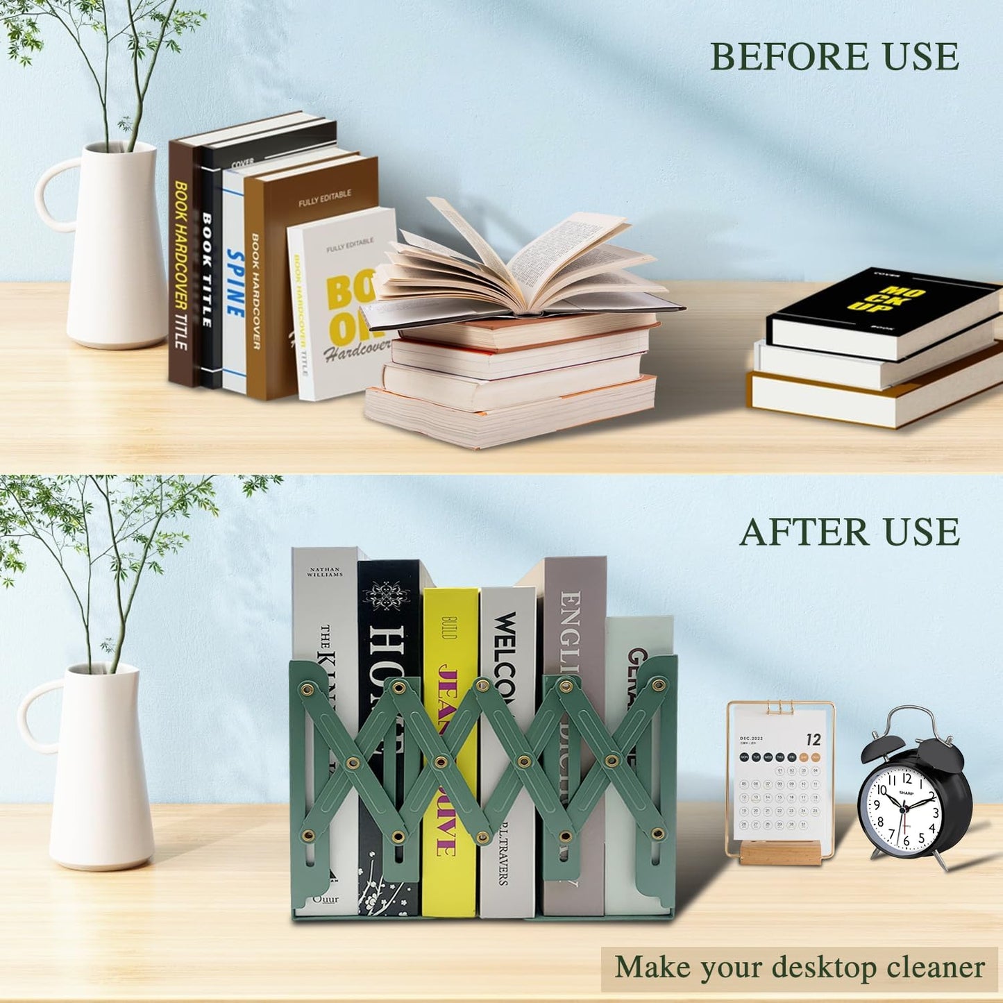 Adjustable Bookends Non Skid Decorative Bookends,Metal Bookend for Heavy Books,Bookshelf Organizer Holder for Books and Magazines for Desk(Black)