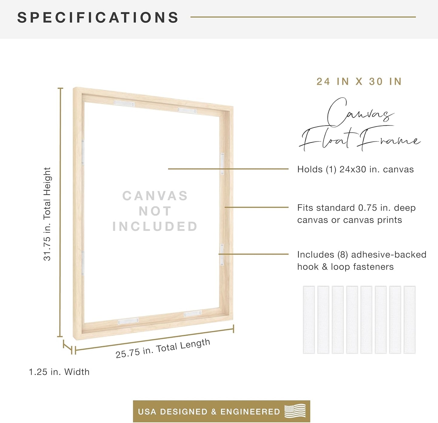 MCS Canvas Float Frames 8x10 Frame, Black Frame for Finished Canvases, Vertical & Horizontal Wall Hanging Frame with Adhesive for Canvas Paintings (1-Pack)