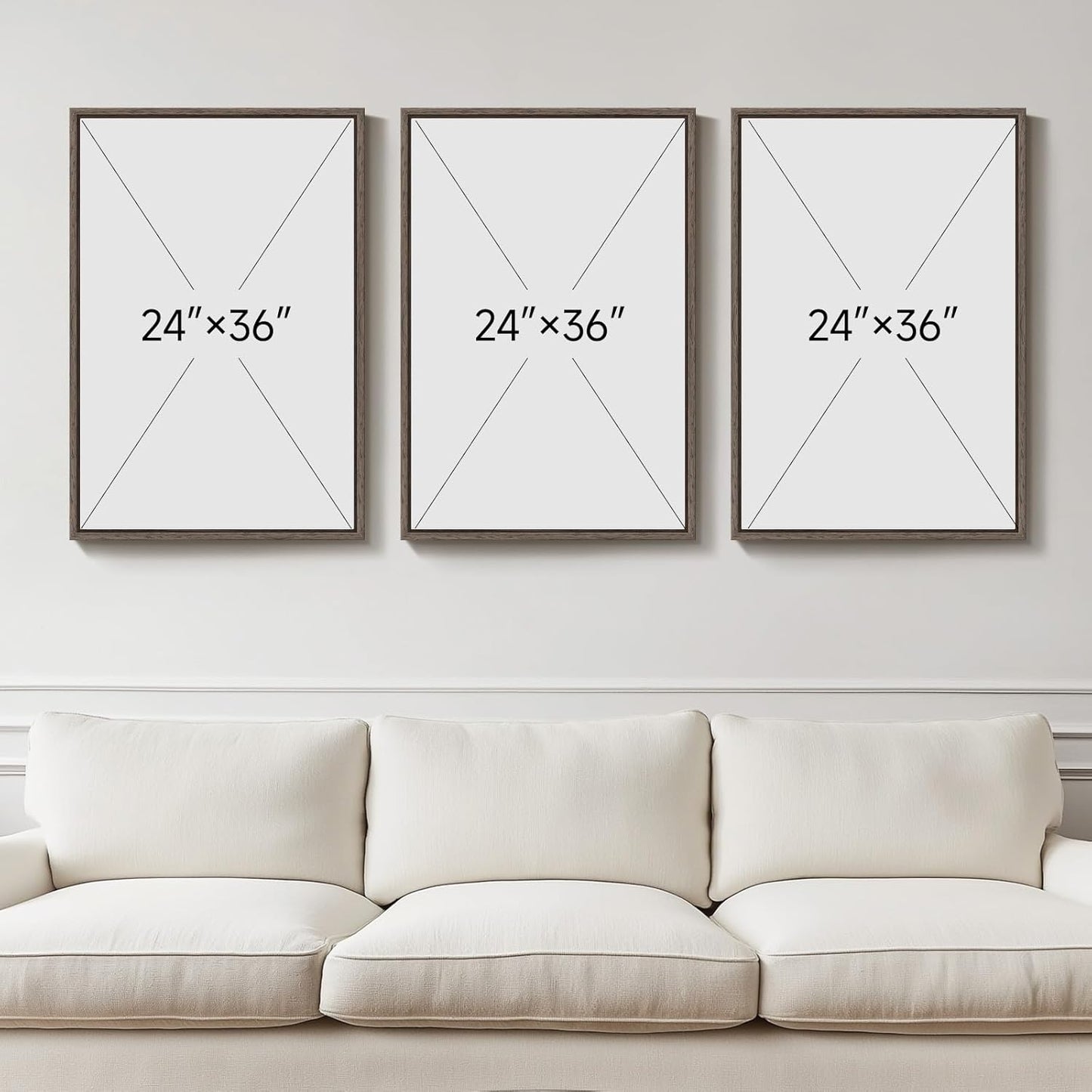 Large Framed Neutral Abstract Wall Art for Living Room, 3 Piece Modern Canvas Prints Paintings Artwork for Walls, Black and Beige Pictures for Living Room Hallway Stair Office Wall Decor 24x36 Inch