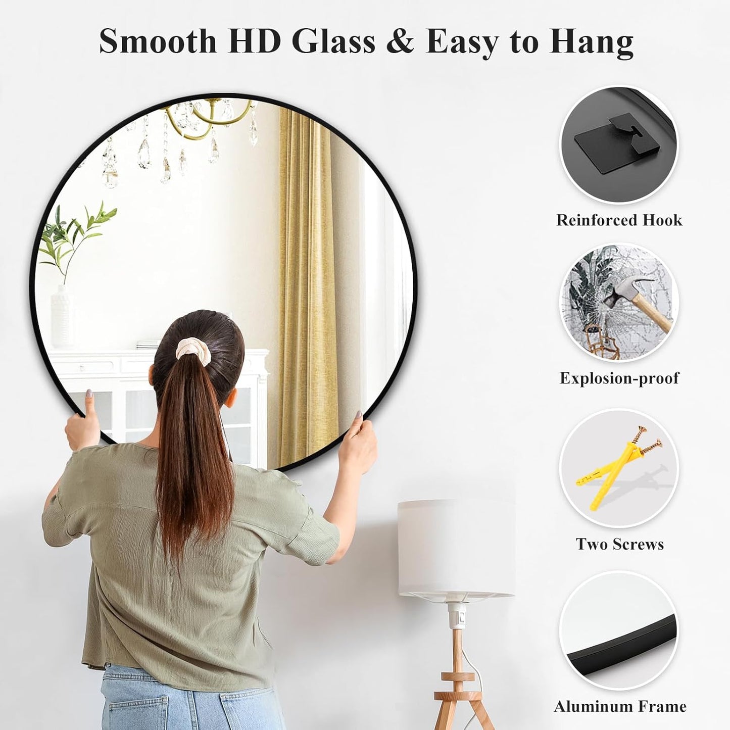 Fabuday Black Circle Mirror for Wall 20 inch - Round Mirrors for Bathroom, Entryway, Living Room, Hallway, Bedroom Decor, Small Matte Framed