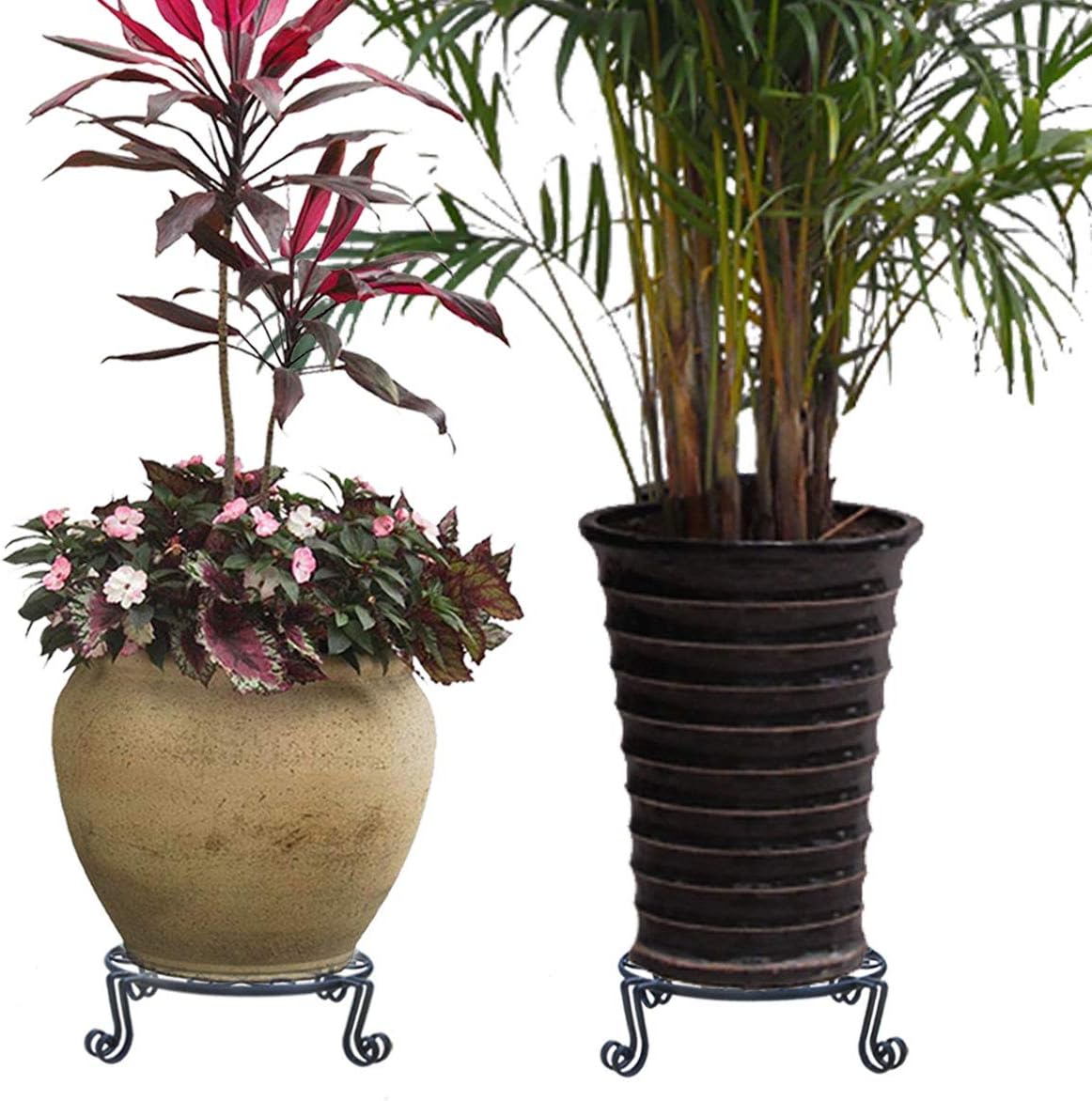 12"x3.1" Black Plant Stand for Flower Pot Heavy Duty Potted Holder Indoor Outdoor Metal Rustproof Iron Garden Container Round Supports Rack for Planter Bronze,Pumpkin Stand Outdoor