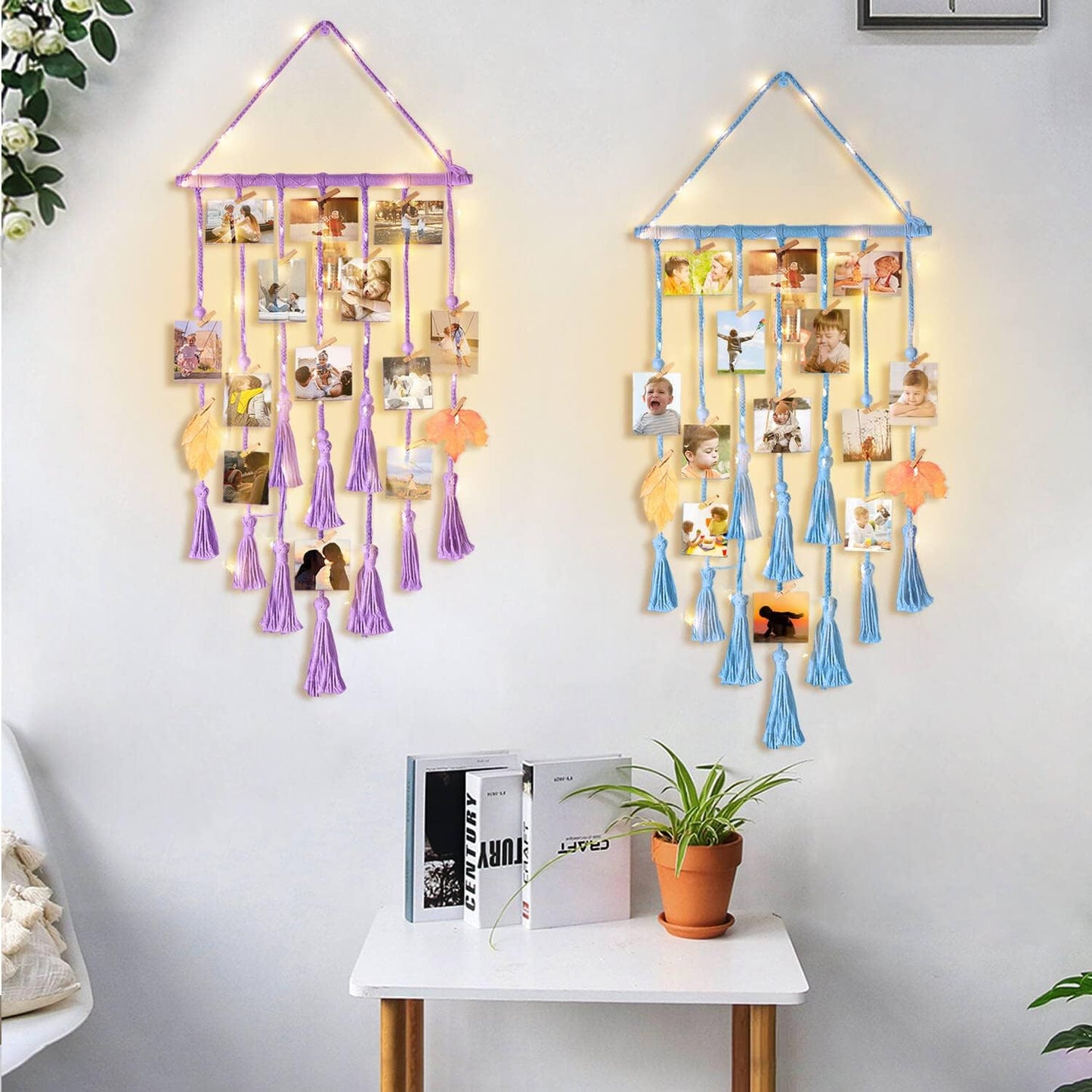 Homecor Hanging Photo Display Wall Decor, Macrame Wall Hanging Boho Room Bedroom Decor, Picture Frame Collage Board with Light 30 Clip, Christmas Teenage Teen Girl Gifts Ages 10 11 12 13 14 Years Old