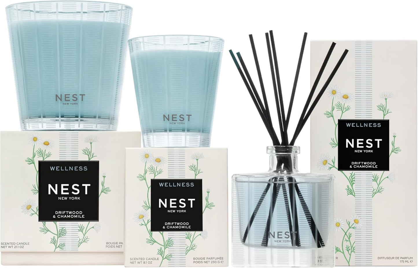 NEST New York Reed Diffuser, Himalayan Salt & Rosewater - The Wellness Collection - 5.9 fl oz - Fragrance for Up to 90 Days - Reusable, Refillable Glass Holder - Includes 8 All-Natural Reed Sticks