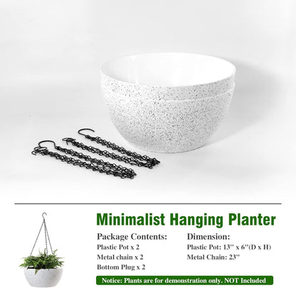WSMKSZ 10 inch Hanging Planters for Outdoor Indoor Plants with Drainage Holes and Chain, 2 Pack Round Hanging Flower Pots for Garden Home Porch Decor, Black