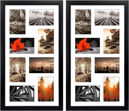 QUTREY 20 Opening 4x6 Collage Picture Frame Set of 2, 18.1x41.3 inches Black Multiple Frames Display 4 by 6 inch Photos with Mat for Wall Hanging