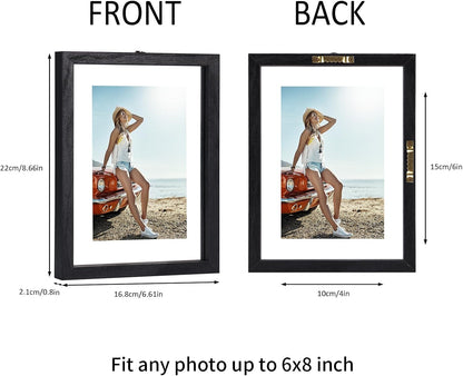 Trwcrt 4x6 Floating Picture Frames Set of 4, Double Glass Photo Frame Display up to 6 x 8 Photos for Desktop or Wall Hanging, Black