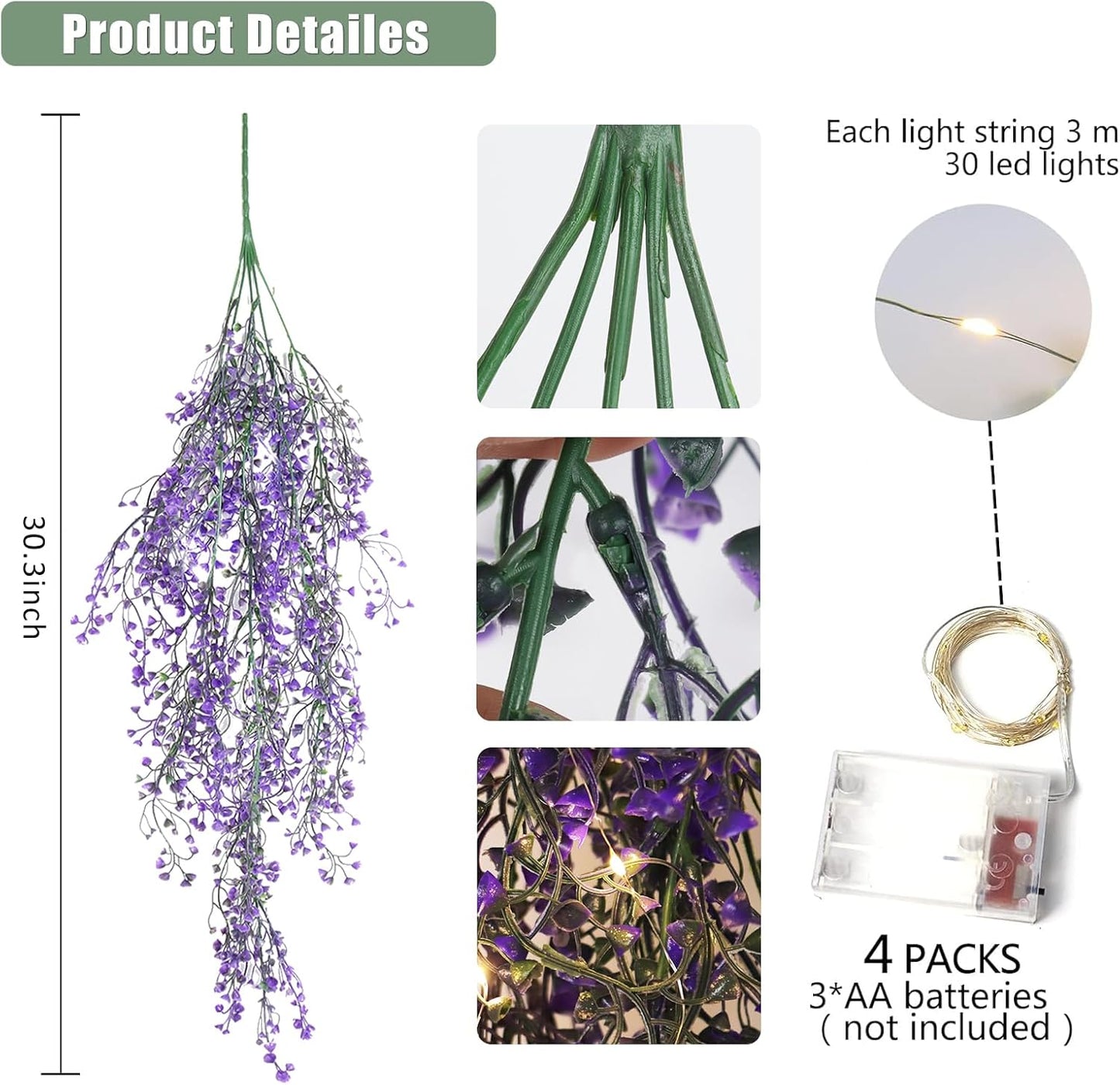 RECUTMS Fake Hanging Plants Artificial Ferns for Outdoor Hanging Faux Plants Vine Ivy Faux Fern Hanging Vines Wall Plants for Home Garden Party Wedding Decor (White 4P)