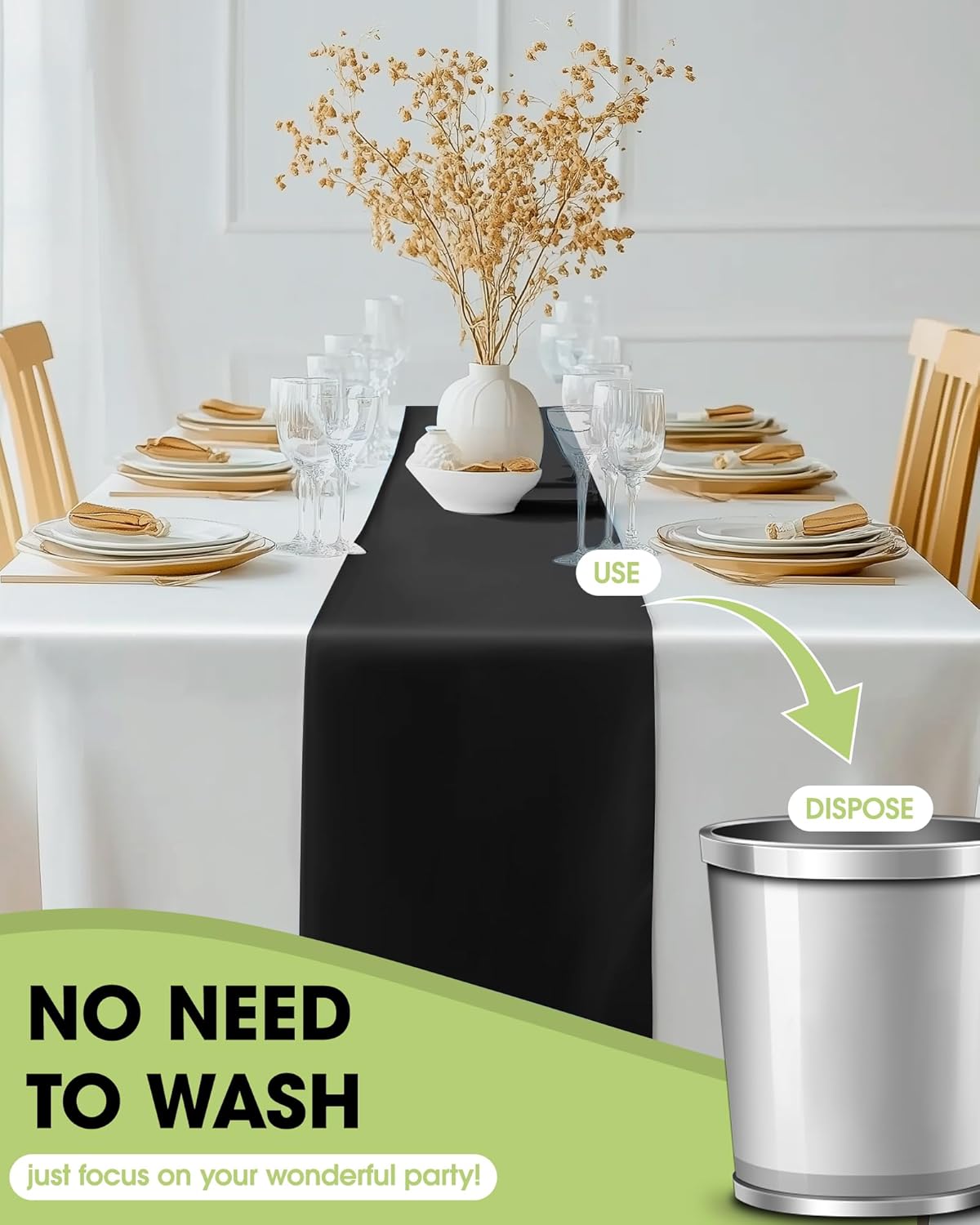 Pureegg Gold Plastic Table Runners - 10 Pack, 14'' x 108'', Water Resistant & Disposable Centerpiece Decorations for Table Cloth, Wedding, Birthday, Holiday, Baby Shower, Party, Home Decor