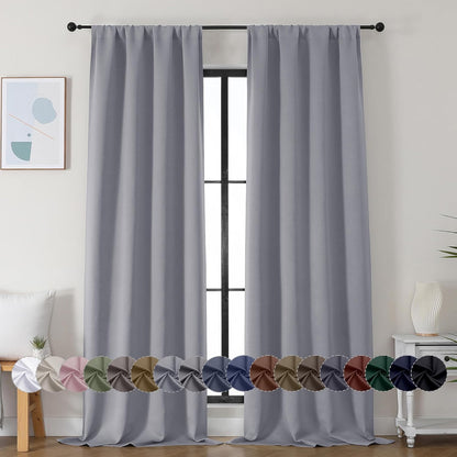 Simplebrand Ava Sage Green Blackout Curtains for Bedroom 63 Inch Length 2 Panels Set, Solid Thermal Insulated Energy Saving Rod Pocket Window Treatment Curtains Blackout Drapes, W40 x L63 Inch, Sage - Colors B