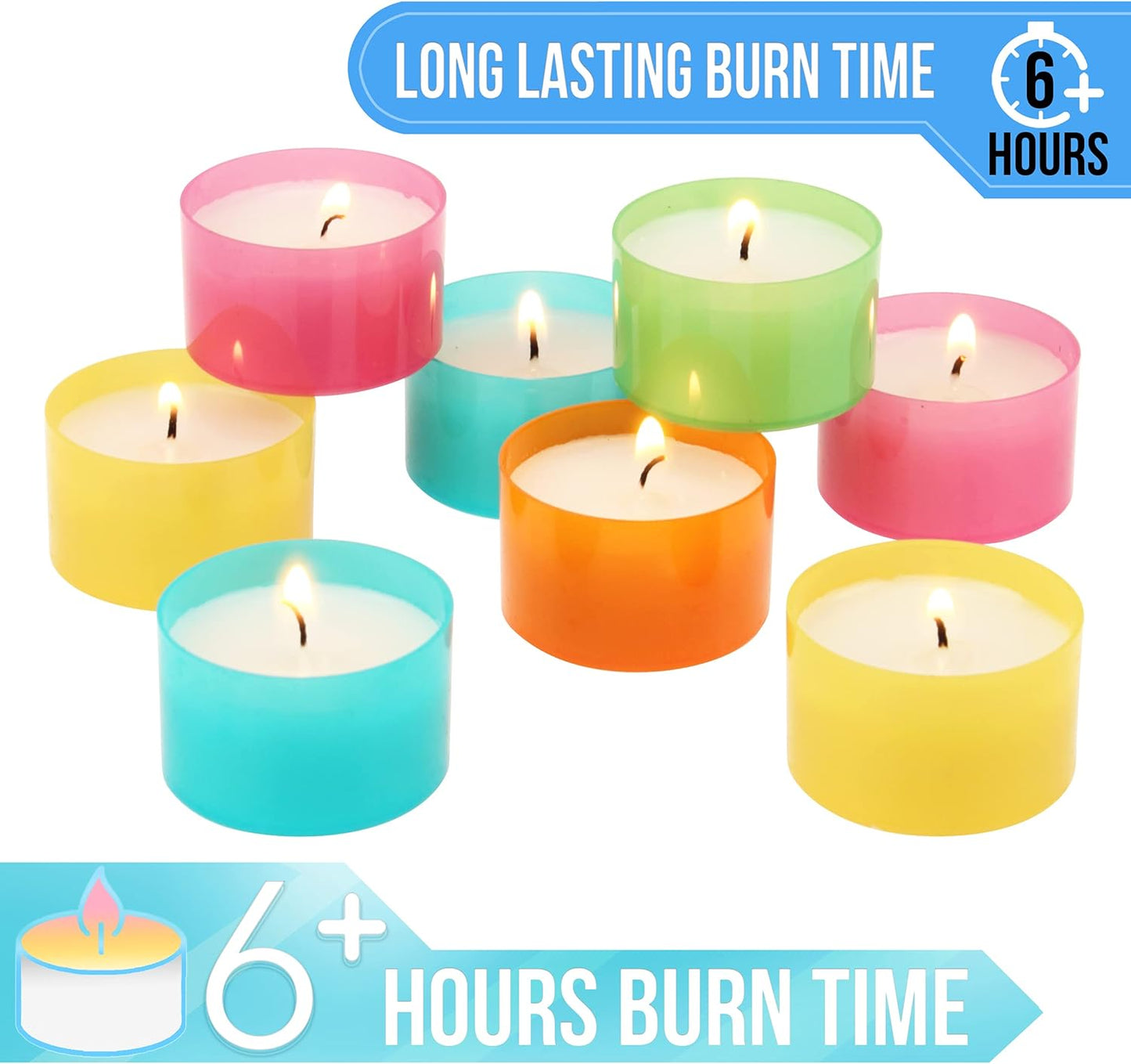 Stonebriar 96 Pack Multicolor Unscented 6 to 7 Hour Long Burning Tea Light Candles