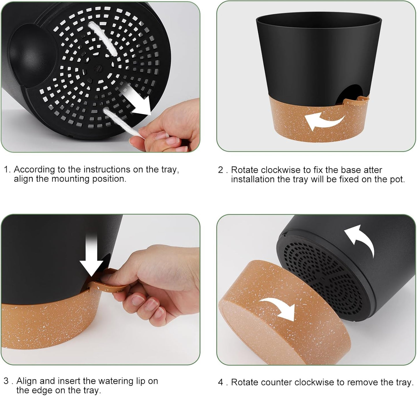 YNNICO Indoor Self Watering Planters with Drainage Holes and Saucers, 8, 7, 6.5, 6, 5.5, 5 Inches, Black, 6 Pots