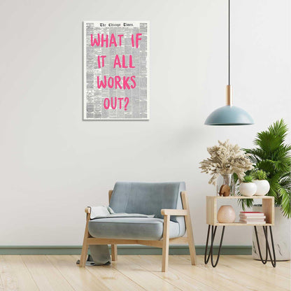 Retro Black And White Newspaper Poster What If It All Works Out Canvas Wall Art Positive Affirming Quote Minimalist Prints Painting For Home Bedroom Dorm Wall Decor 12x16in Unframed