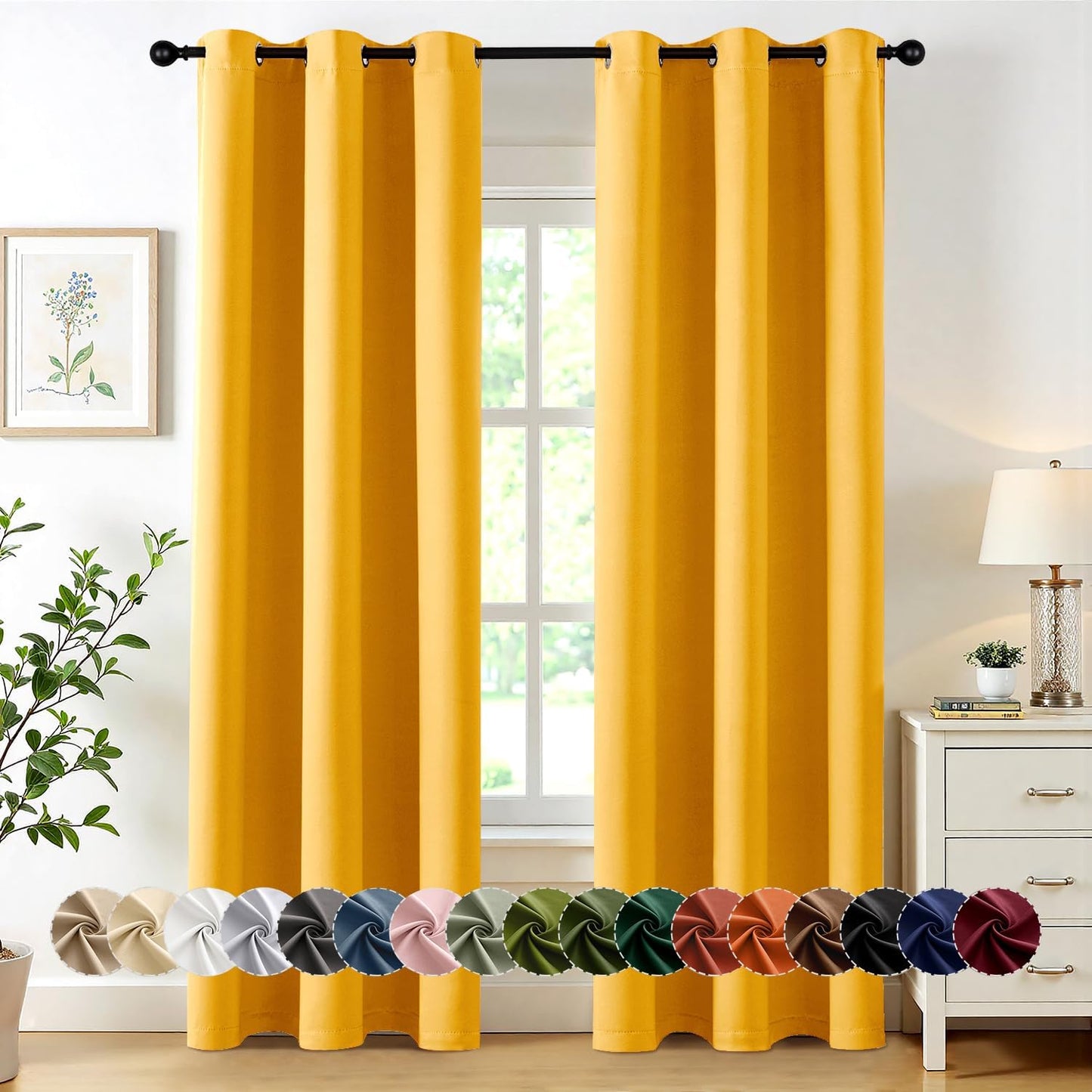 MIULEE Blackout Curtains for Bedroom Living Room 2 Panels, Thermal Insulated Room Darkening Drapes Grommet Noise Reducing Light Blocking Window Treatments 63 Inches Long 40x63 Inch Black - Colors B