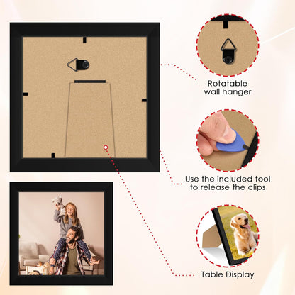 FIXSMITH 8x10 Picture Frame Set of 2, Photo Frame with HD Plexiglass, Display Pictures 5x7 with Mat or 8x10 Without Mat Multi Picture Frames Collage for Tabletop or Wall Display, Black