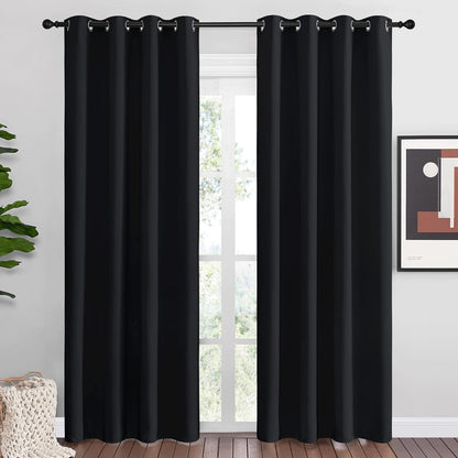NICETOWN Halloween Pitch Black Solid Thermal Insulated Grommet Blackout Curtains/Drapes for Bedroom Window (2 Panels, 42 inches Wide by 63 inches Long, Black) - Colors E