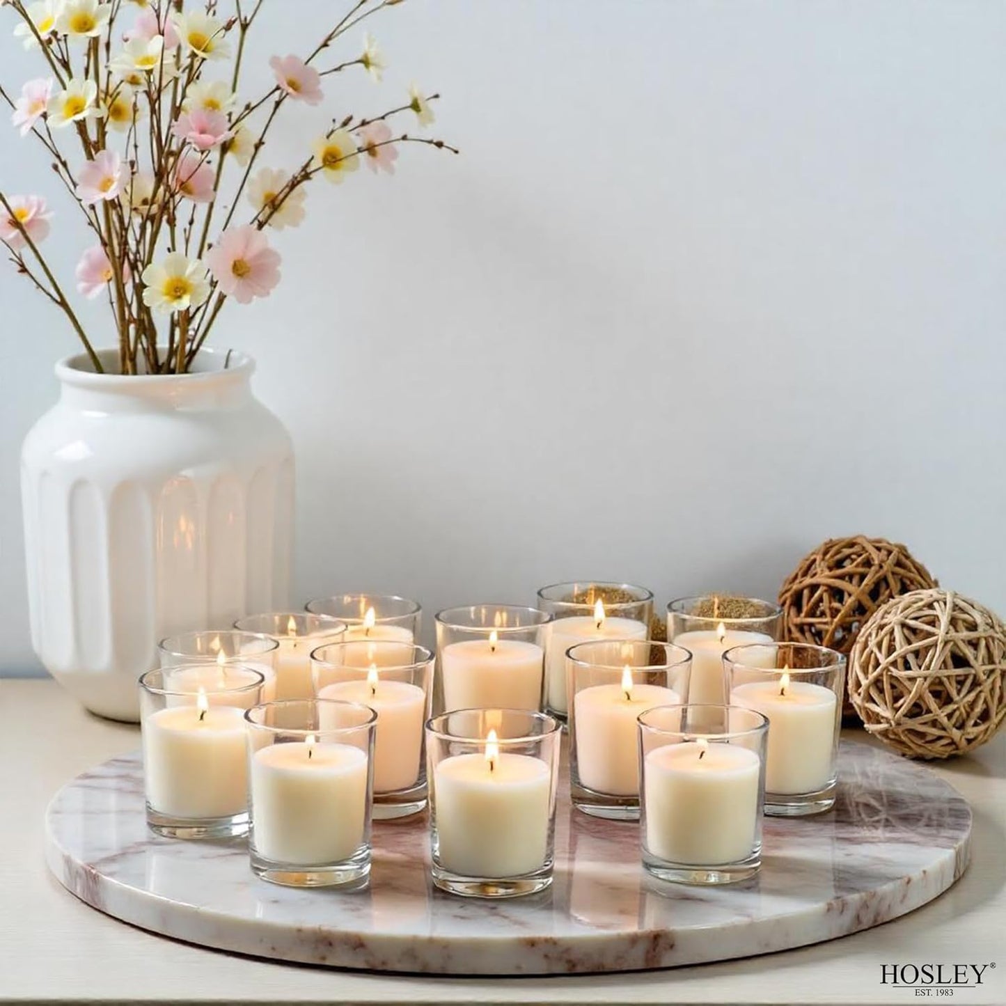 48-Pack Clear Glass Votive Candles – 10–12 Hour Long Burn, Unscented, Ivory, Bulk Set for Weddings, Events & Table Centerpieces – Hosley