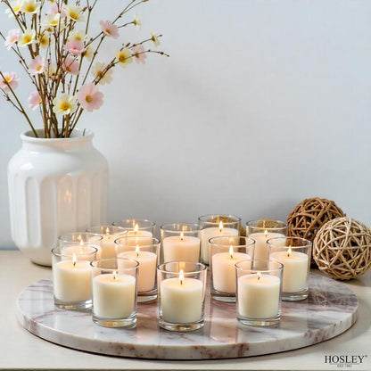48-Pack Clear Glass Votive Candles – 10–12 Hour Long Burn, Unscented, Ivory, Bulk Set for Weddings, Events & Table Centerpieces – Hosley