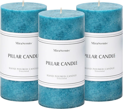 3x4 inch Green Pillar Candles Set of 3, Unscented Pillar Candle, Dripless and Smokeless Large Candles, Candle for Home Decor, Dinner Table,Weddings, Holidays