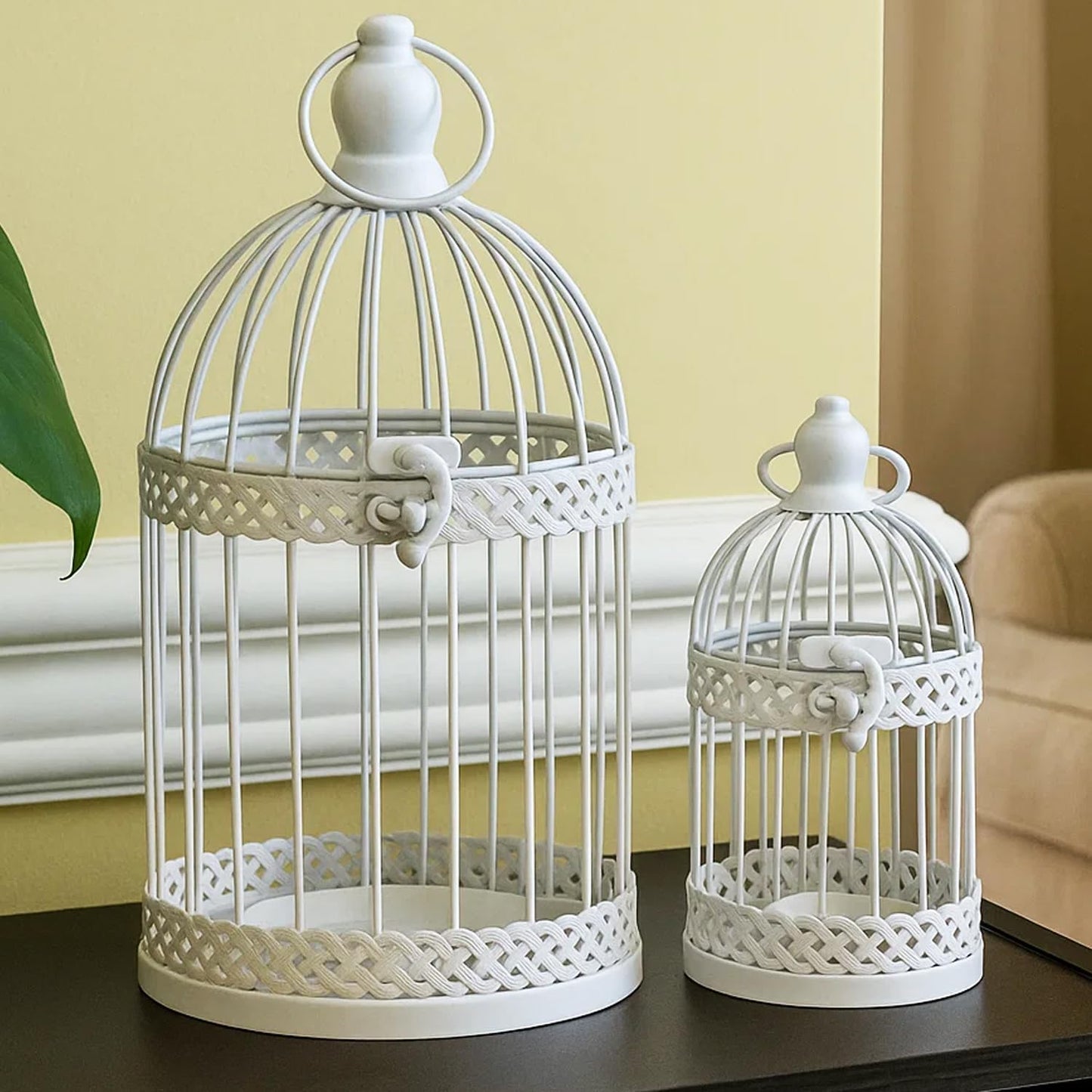 Vela Lanterns Bird Cage Decor Candle Holder Lantern Decorative Wedding Table Centerpiece Decorations, White, Small, Set of 4