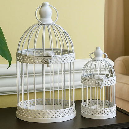 Vela Lanterns Bird Cage Decor Candle Holder Lantern Decorative Wedding Table Centerpiece Decorations, White, Small, Set of 4